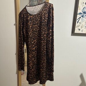SHEIN Black and Brown Animal Print Long Sleeve Dress, never worn.